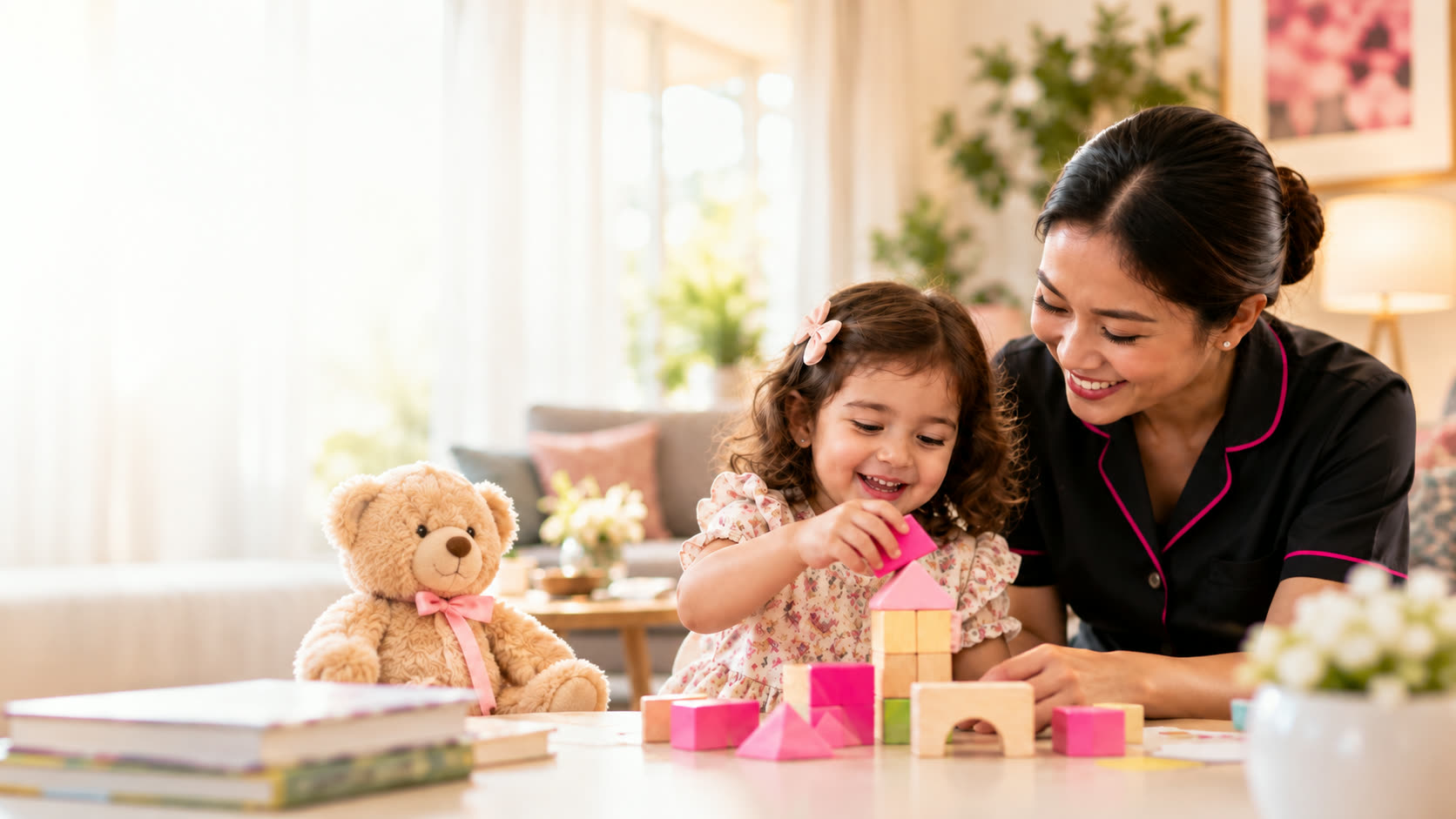 Nanny playing with a child at home